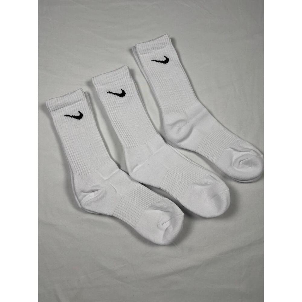 Nike Dri-FIT‎ Crew Socks White Black Swoosh Cushioned Performance Lot of 3 OSFM